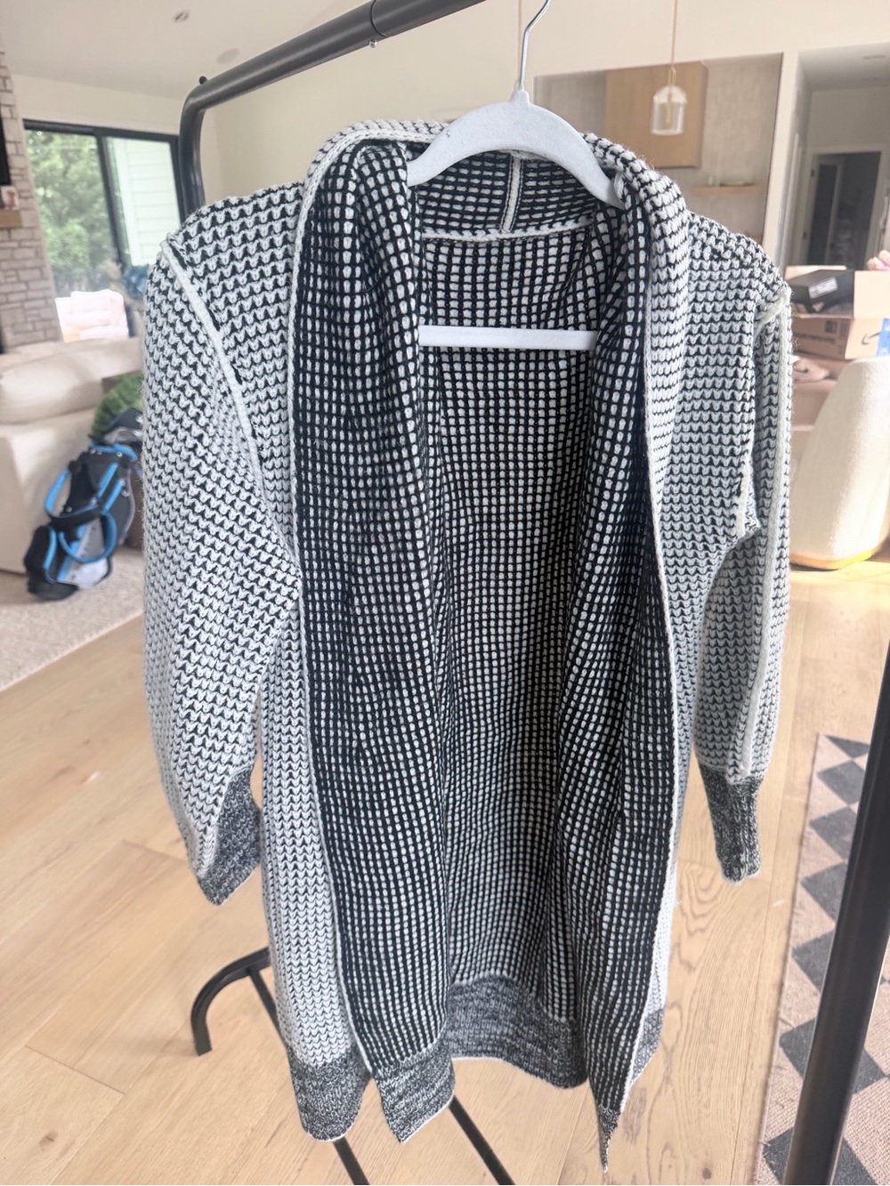 Black & White Open-Front Knit Cardigan